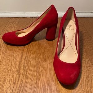 Isola | Red Suede Block Heel | Rounded Toe
